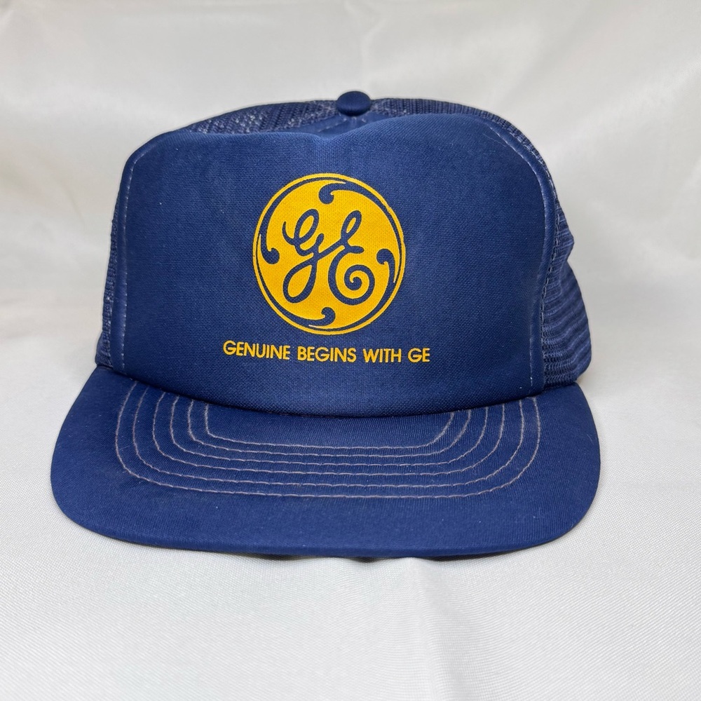 Vintage 80s GE Snapback Trucker Hat Genuine Begins Mesh